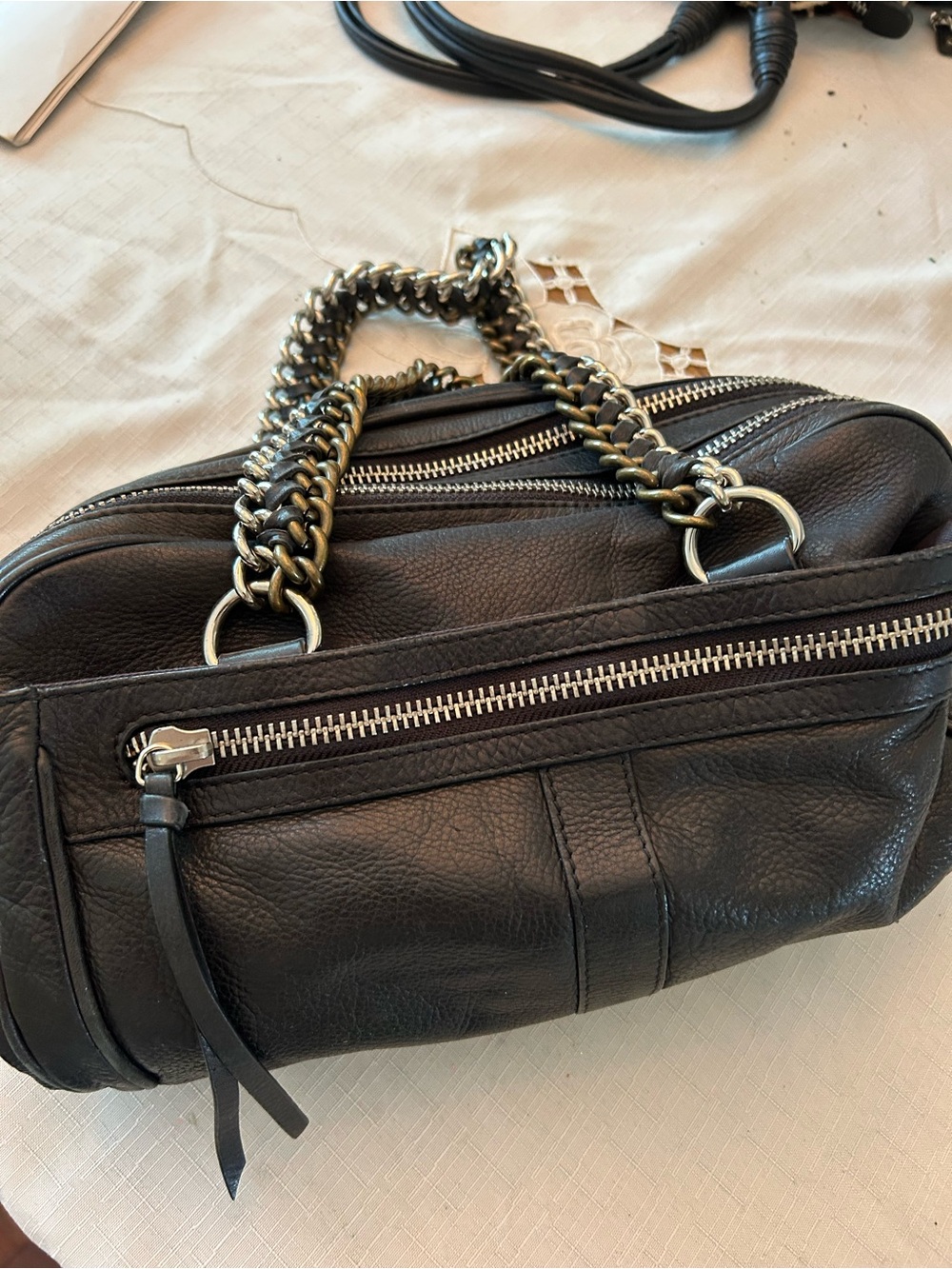 Pour La Victoire Black Leather Satchel with Chain Handles